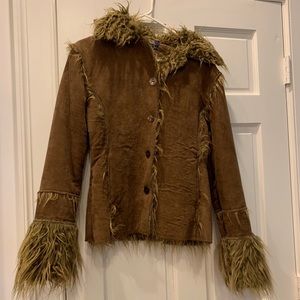Faux suede leather coat faux fur lined